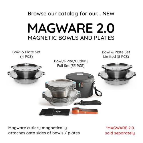 MAGWARE Magnetic Camping Utensil Set - Metal Travel Silverware Set with Case, Portable Silverware and Kids Lunch Box Utensils Set, Outdoor Backpacking Cutlery Set, Reusable Knife, Fork & Spoon (3 PCS)