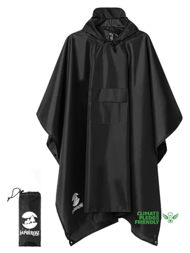Waterproof Hooded Rain Poncho Jacket for Adults - Black