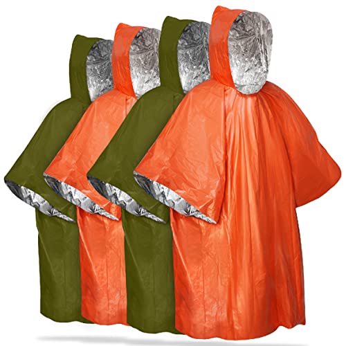 Emergency Rain Poncho - 4 Pack (Green + Orange)