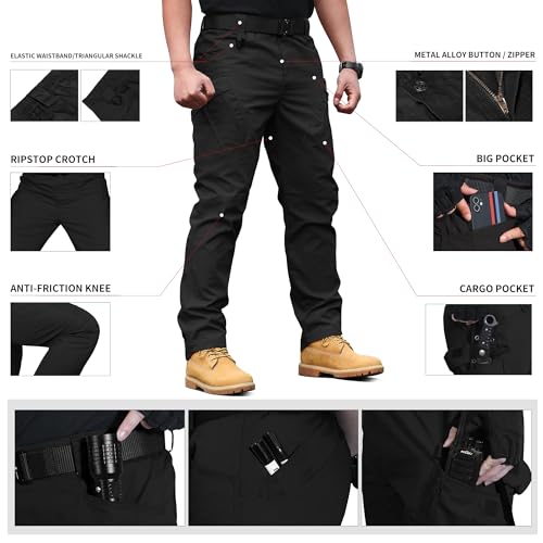 Men's Black Tactical Cargo Pants for Preppers
