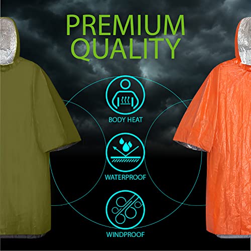 Emergency Rain Poncho - 4 Pack (Green + Orange)