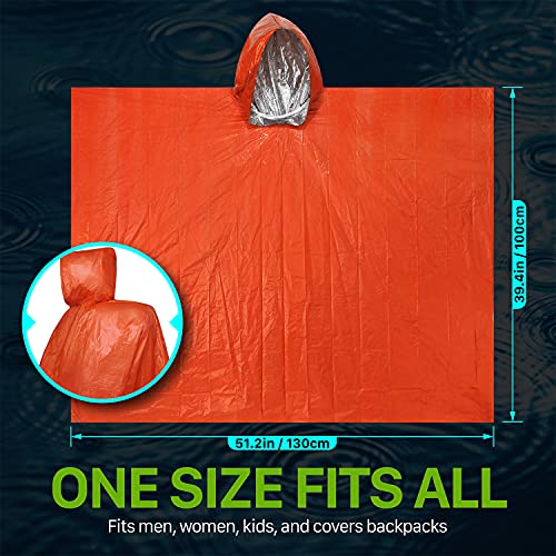 Emergency Rain Poncho - 4 Pack (Green + Orange)