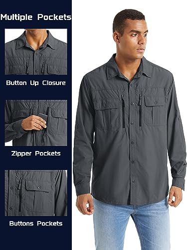 TACVASEN Men's Tactical Long Sleeve Shirt - Dark Grey