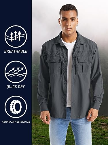 TACVASEN Men's Tactical Long Sleeve Shirt - Dark Grey