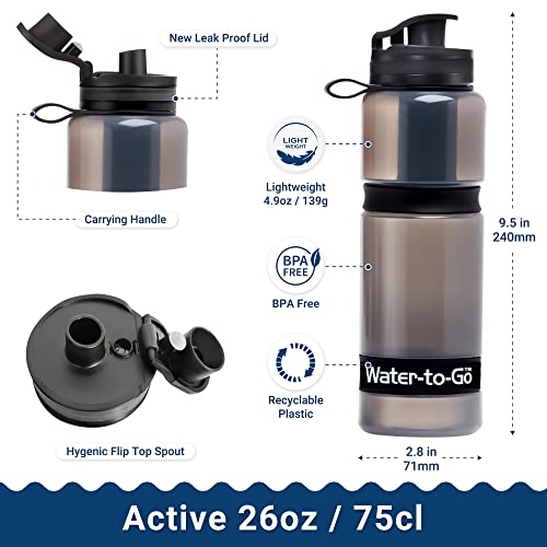 WATER TO GO Water Purifier Filter Bottle (Active 26oz/75cl) - Perfect for Travel Hiking Camping and Survival