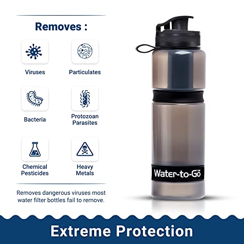 WATER TO GO Water Purifier Filter Bottle (Active 26oz/75cl) - Perfect for Travel Hiking Camping and Survival