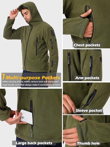 Men's Tactical Fleece Hoodie Jacket, Army Green, X-Large