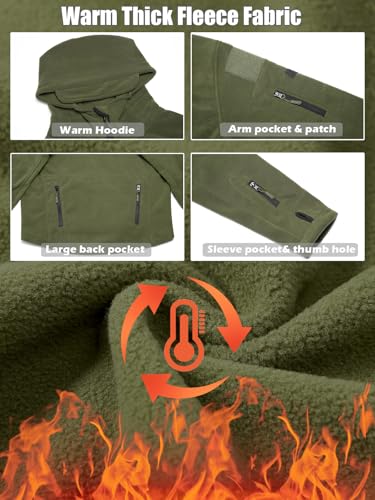 Men's Tactical Fleece Hoodie Jacket, Army Green, X-Large