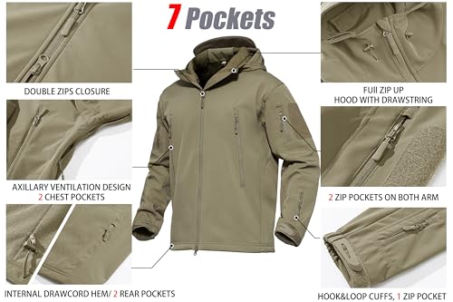 Men's Waterproof Tactical Winter Coats for Camping (Khaki)