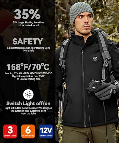 Waterproof Men's Heated Jacket with Detachable Hood