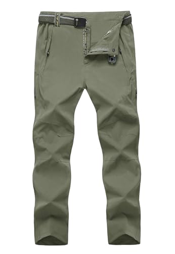 Men's Windproof Belted Hiking Pants, Lightweight Sage (L)