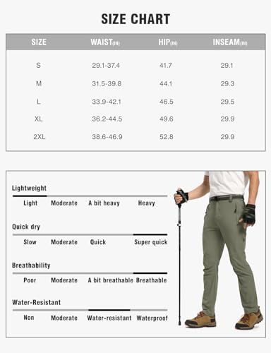 Men's Windproof Belted Hiking Pants, Lightweight Sage (L)