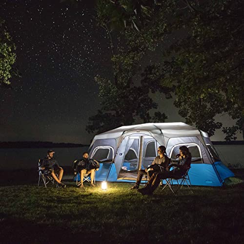 CORE 12 Person Instant Cabin Tent with LED Lights | Lighted Pop Up Camping Tent with Easy 2 Minute Camp Setup | Portable Large Family Cabin Multi Room Tents for Camping