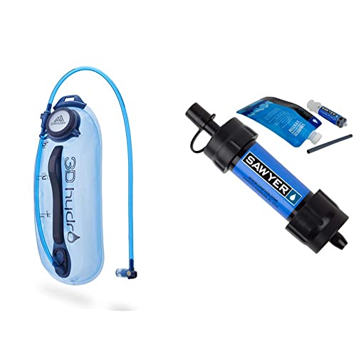Gregory Mountain Products 3D Hydro Reservoir 3 Liter, Optic Blue & Sawyer Products SP128 Mini Water Filtration System, Single, Blue