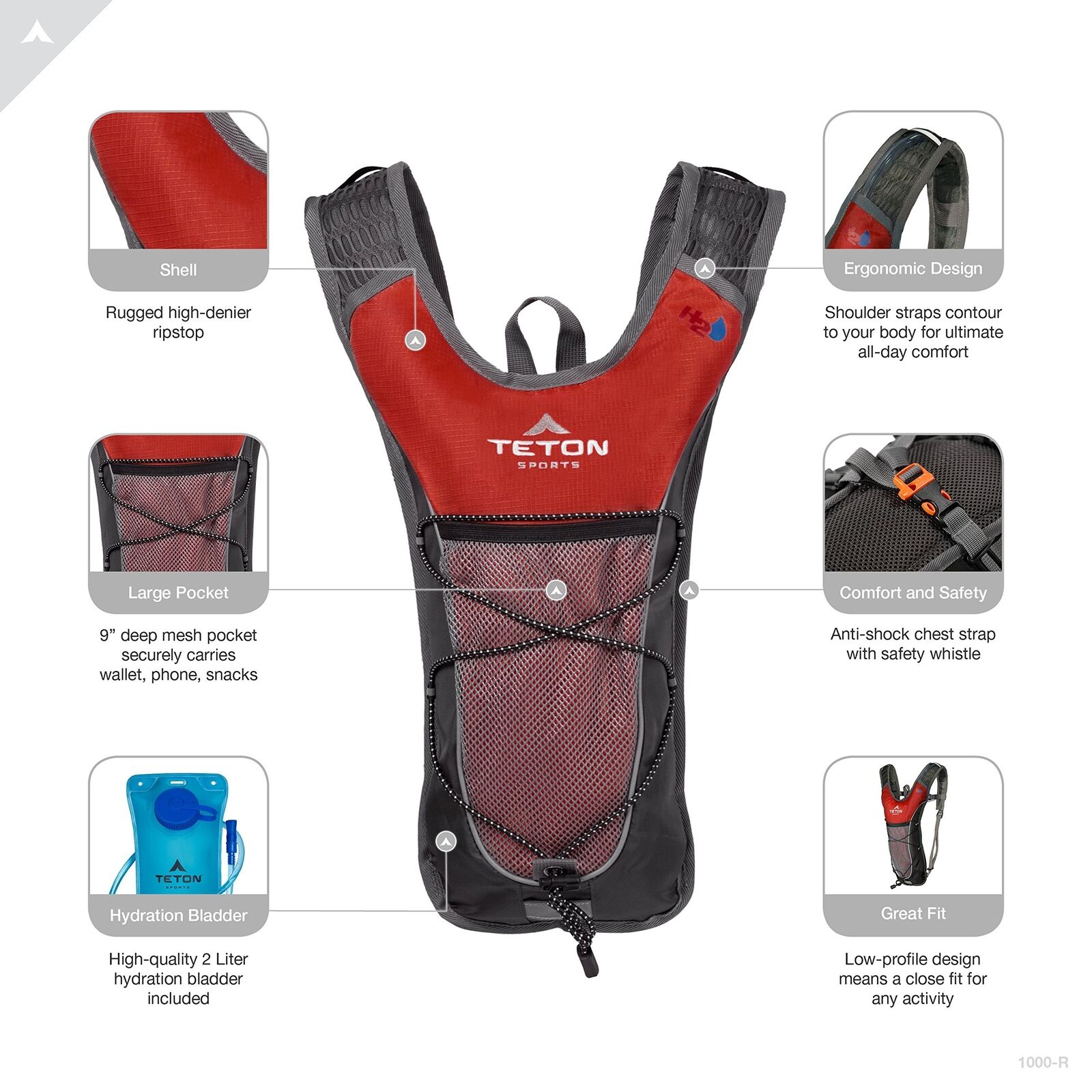 TETON Sports Hydration Pack, Hiking Backpack, Red