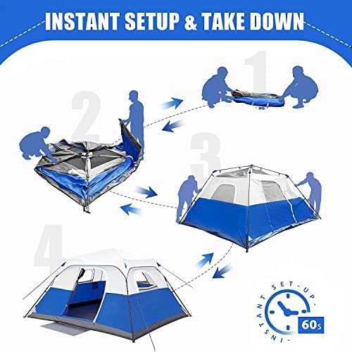 6 Person Tent, Tents for Camping,6 Person 60 Seconds Set Up Camping Tent, Waterproof Pop Up Tent with Top Rainfly, Instant Cabin Tent, Advanced Venting Design, Provide Gate Mat