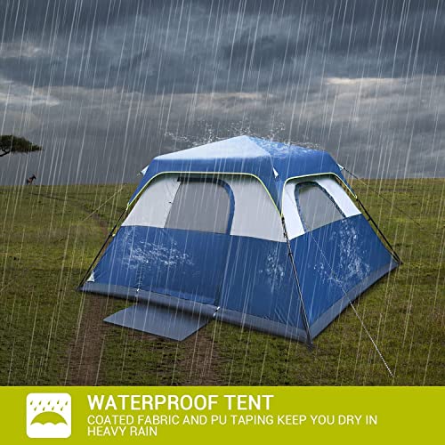 6 Person Tent, Tents for Camping,6 Person 60 Seconds Set Up Camping Tent, Waterproof Pop Up Tent with Top Rainfly, Instant Cabin Tent, Advanced Venting Design, Provide Gate Mat