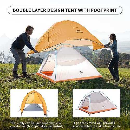 Naturehike Cloud Up 2 Person Tent Lightweight Backpacking Tent with Footprint - 3 Season Free Standing Dome Camping Hiking Waterproof Two Person Tent (210T Orange)