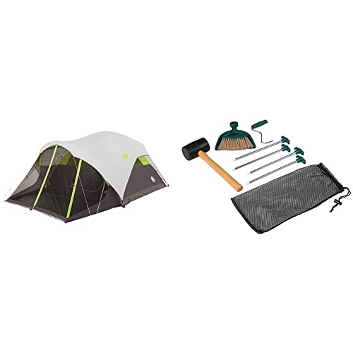 Coleman Steel Creek Fast Pitch Dome Tent with Screen Room, 6-Person, White, 10' x 9' & Tent Kit