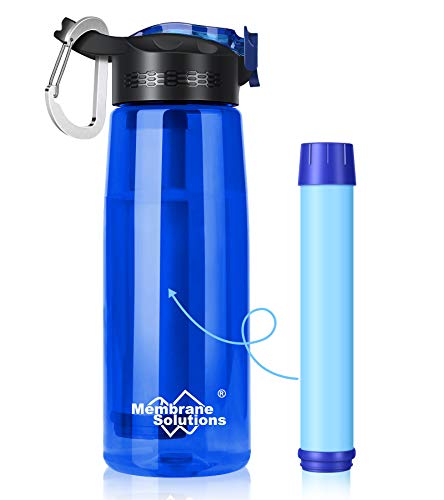 Membrane Solutions Filtered Water Bottle, 0.1-Micron 4-Stage Water Filter Bottle, Reusable BPA-Free Water Purifier Bottle for Camping, Hiking, Travel and Emergency