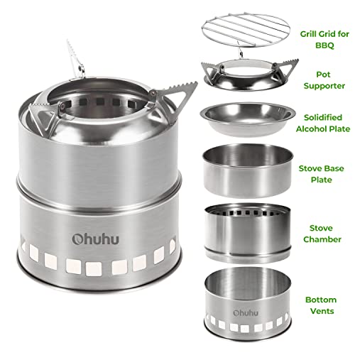 Ohuhu Mini Wood Burning Camping Stove with Grill