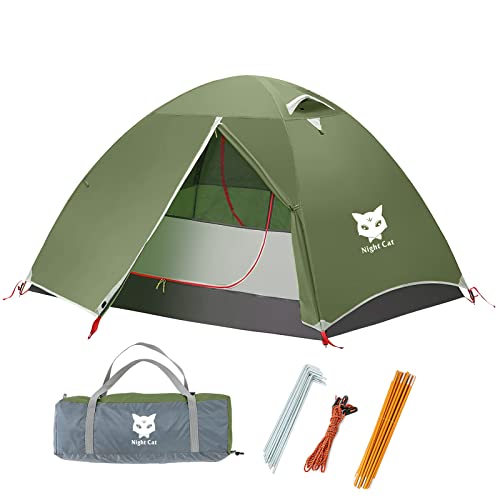 Night Cat Backpacking Tent 2 Persons with Aluminium Pole Camping Tent Adults Lightweight Rainproof Portable Easy Setup Two Doors Double Layers Hiking Mountaineering Outdoors 2.2x1.45m