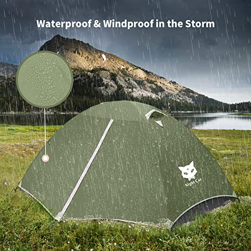 Night Cat Backpacking Tent 2 Persons with Aluminium Pole Camping Tent Adults Lightweight Rainproof Portable Easy Setup Two Doors Double Layers Hiking Mountaineering Outdoors 2.2x1.45m
