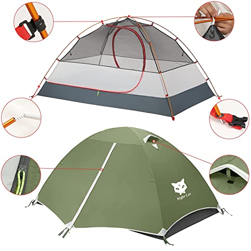 Night Cat Backpacking Tent 2 Persons with Aluminium Pole Camping Tent Adults Lightweight Rainproof Portable Easy Setup Two Doors Double Layers Hiking Mountaineering Outdoors 2.2x1.45m