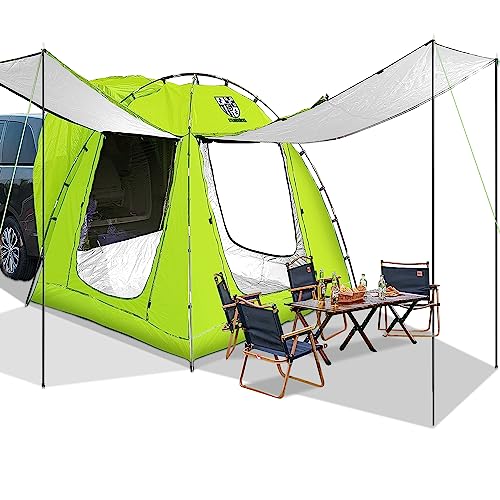 Universal SUV Camping Tent with Two Large Awning, Waterproof Car Tent, Up to 4-Person Sleeping Capacity Camping Accessories, Easy Setup for Backpacking Traveling Hiking Outdoors Green