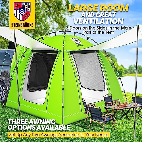 Universal SUV Camping Tent with Two Large Awning, Waterproof Car Tent, Up to 4-Person Sleeping Capacity Camping Accessories, Easy Setup for Backpacking Traveling Hiking Outdoors Green