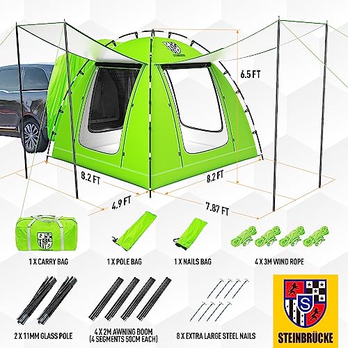 Universal SUV Camping Tent with Two Large Awning, Waterproof Car Tent, Up to 4-Person Sleeping Capacity Camping Accessories, Easy Setup for Backpacking Traveling Hiking Outdoors Green