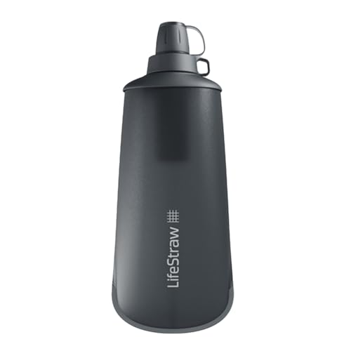 LifeStraw Peak Series - Collapsible Squeeze Bottle Water Filter System – 650ml for Trail Running, Through Hiking, Travel, Cycling, and Fishing, Dark Mountain Gray
