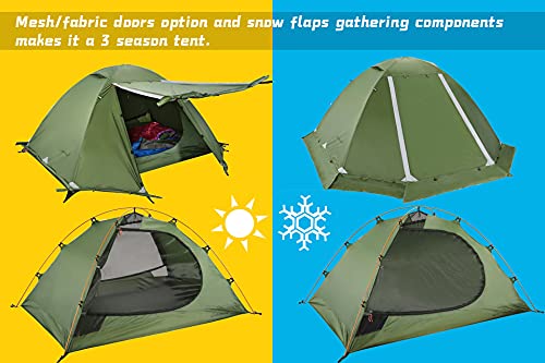 Clostnature Lightweight 2-Person Backpacking Tent - 4 Season Ultralight Waterproof Camping Tent, Large Size Easy Setup Tent for Winter, Cold Weather, Family, Outdoor, Hiking and Mountaineering