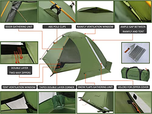 Clostnature Lightweight 2-Person Backpacking Tent - 4 Season Ultralight Waterproof Camping Tent, Large Size Easy Setup Tent for Winter, Cold Weather, Family, Outdoor, Hiking and Mountaineering