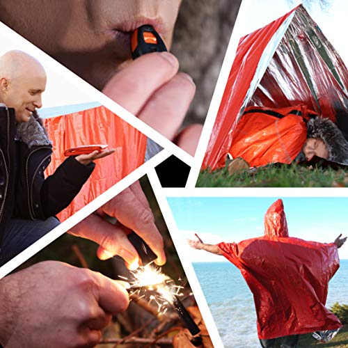 GEO360 Emergency Survival Tent Shelter with Sleeping Bag, Poncho, Whistle and Fire Starter (5 Piece Set)