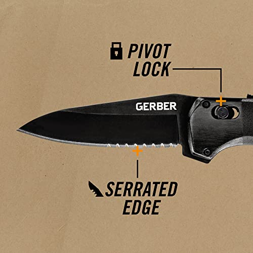 Gerber Highbrow Serrated Drop Point Knife, Onyx