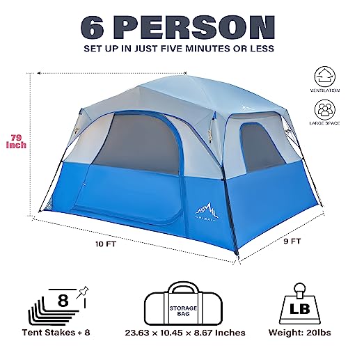 GoHimal Tents 6 Person for Camping,Easy Setup Waterproof Windproof Camping Tent,Double Layer Cabin Tent -10'X9'X79in(H) (Blue)