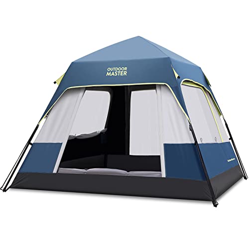 OutdoorMaster Tents, 4/6/8 Person Camping Tent with Dark Space Technology, Easy Setup in 60 Seconds, Weatherproof Pop Up Tent for Camping with Top Rainfly, Instant Cabin Tent (Upgrade Blue, 4 Person)