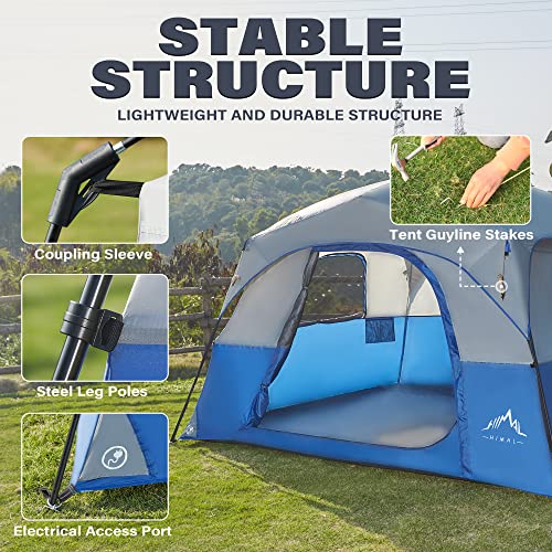 GoHimal Tents 6 Person for Camping,Easy Setup Waterproof Windproof Camping Tent,Double Layer Cabin Tent -10'X9'X79in(H) (Blue)