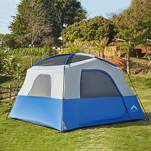 GoHimal Tents 6 Person for Camping,Easy Setup Waterproof Windproof Camping Tent,Double Layer Cabin Tent -10'X9'X79in(H) (Blue)