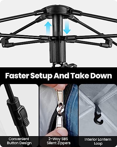 OutdoorMaster Tents, 4/6/8 Person Camping Tent with Dark Space Technology, Easy Setup in 60 Seconds, Weatherproof Pop Up Tent for Camping with Top Rainfly, Instant Cabin Tent (Upgrade Blue, 4 Person)