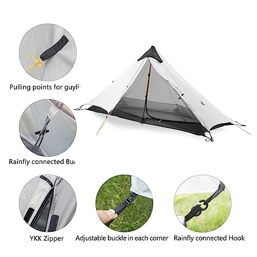 LERATCH Ultralight Tent 3-Season Backpacking Tent 1 Person Climbing Camping Tent, Outdoor 15D Lightest Portable Tent for Camping Hiking with Carry Bag (1-Person, Grey)