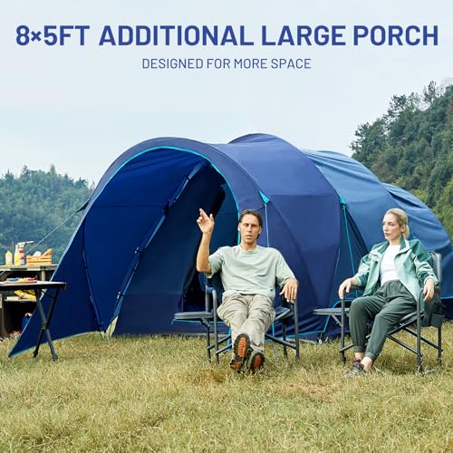 TIMBER RIDGE 8 Person Camping Tent with Large Porch, Spacious Family Camping Tent with Portable Carry Bag, Easy Set-up Outdoor Tent with Excellent Ventilation for Camping, Blue