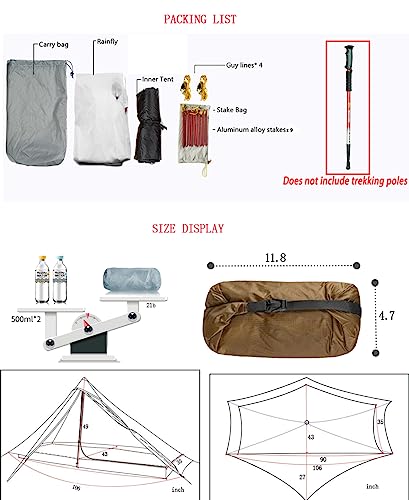 LERATCH Ultralight Tent 3-Season Backpacking Tent 1 Person Climbing Camping Tent, Outdoor 15D Lightest Portable Tent for Camping Hiking with Carry Bag (1-Person, Grey)