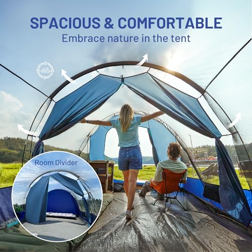 TIMBER RIDGE 8 Person Camping Tent with Large Porch, Spacious Family Camping Tent with Portable Carry Bag, Easy Set-up Outdoor Tent with Excellent Ventilation for Camping, Blue
