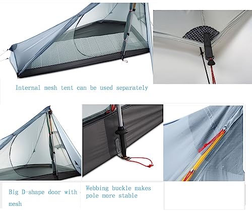 LERATCH Ultralight Tent 3-Season Backpacking Tent 1 Person Climbing Camping Tent, Outdoor 15D Lightest Portable Tent for Camping Hiking with Carry Bag (1-Person, Grey)