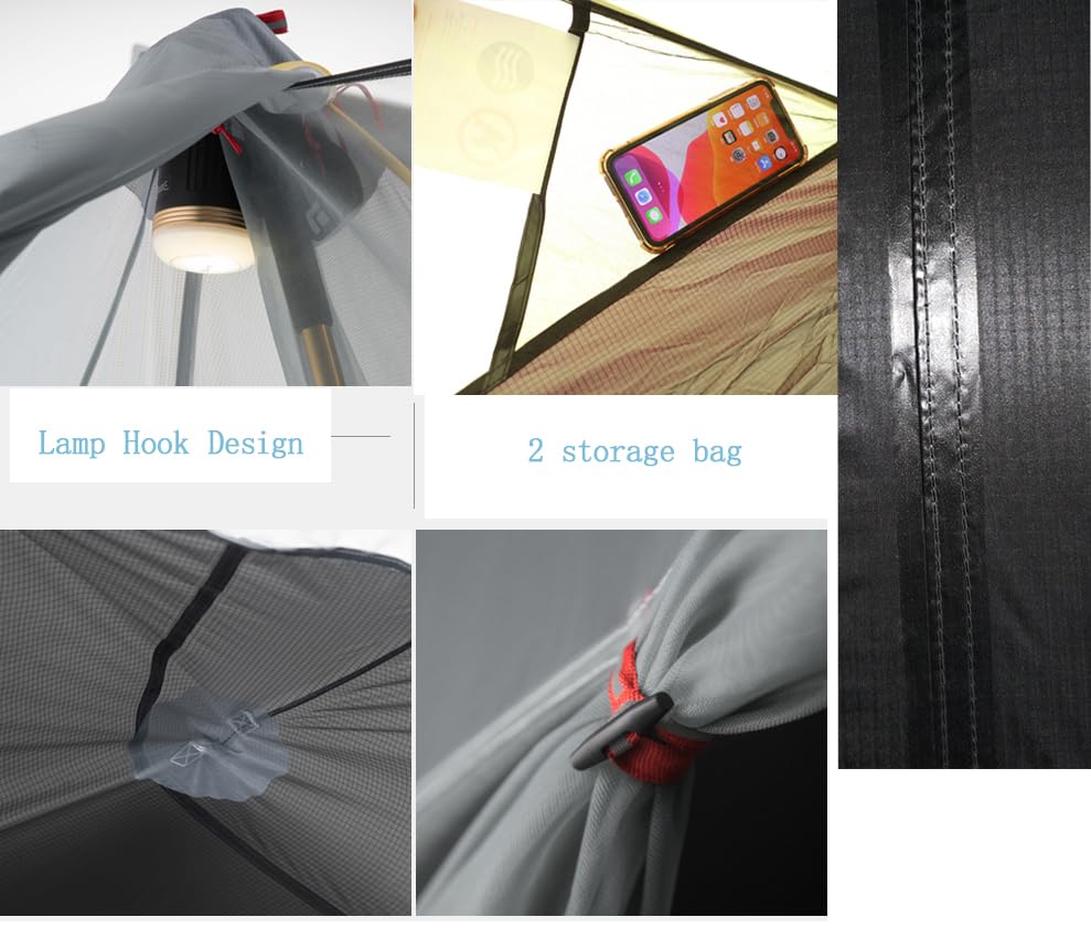 LERATCH Ultralight Tent 3-Season Backpacking Tent 1 Person Climbing Camping Tent, Outdoor 15D Lightest Portable Tent for Camping Hiking with Carry Bag (1-Person, Grey)