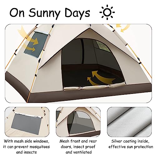 STARBRILLIANT Family Camping Tents for 3-4 People, Camping Tents with Screen Windows, Pop Up Tent for Camping, Travel, Fishing and Beaches