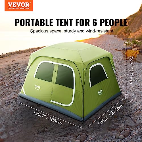 VEVOR Camping Tent, 10 x 9 x 6.5 ft Fit for 6 Person, Waterproof Lightweight Backpacking Tent, Easy Setup, with Door and Window, for Outdoor Family Camping, Hiking, Hunting, Mountaineering Travel