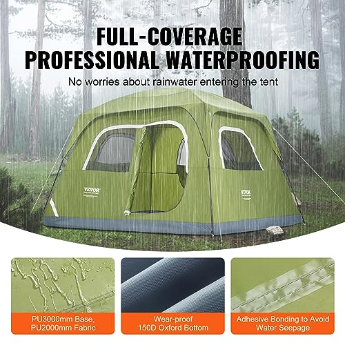 VEVOR Camping Tent, 10 x 9 x 6.5 ft Fit for 6 Person, Waterproof Lightweight Backpacking Tent, Easy Setup, with Door and Window, for Outdoor Family Camping, Hiking, Hunting, Mountaineering Travel